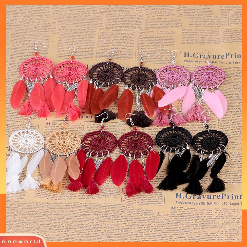 [WOD] Dream Catcher Etnik Rumbai Statement Hook Anting Juntai Panjang Wanita Perhiasan