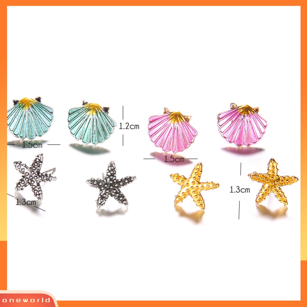 [WOD] 4pasang Boho Wanita Bintang Laut Shell Stud Earrings Set Musim Panas Perhiasan Aksesoris