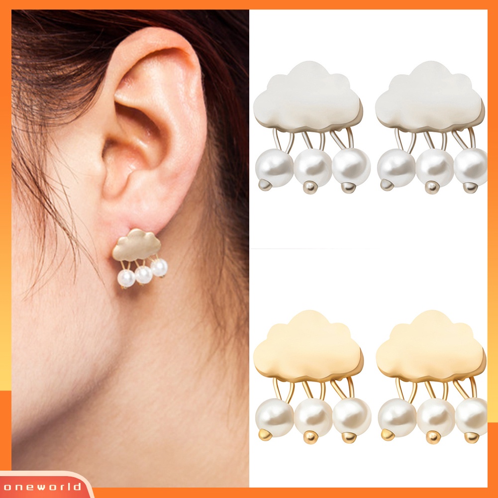 [WOD] Fashion Wanita Awan Raindrop Ear Studs Faux Pearl Earrings Hadiah Pesta Ulang Tahun