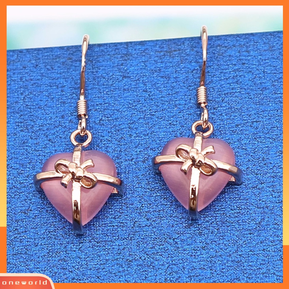 [WOD] Fashion Faux Gemstone Jantung Ikatan Simpul Menjuntai Kait Anting Wanita Perhiasan Pernikahan