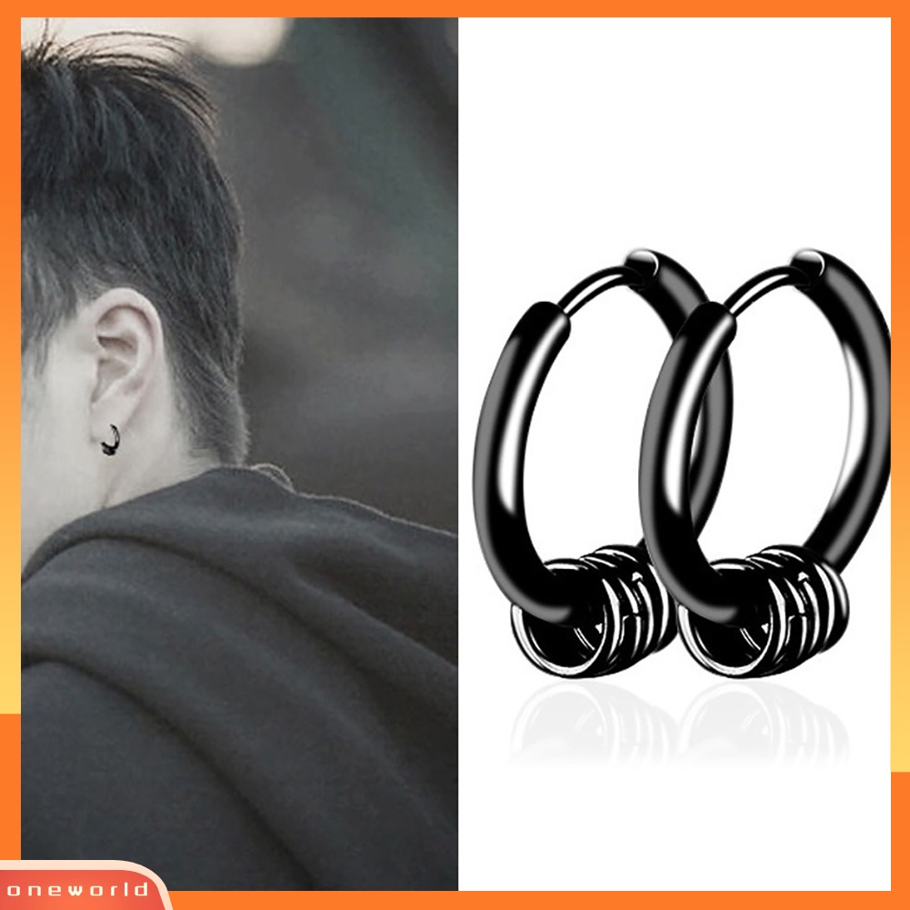 [WOD] Fashion Unisex Lingkaran Hip-Hop Baja Huggie Anting Pesta Club Perhiasan Hadiah