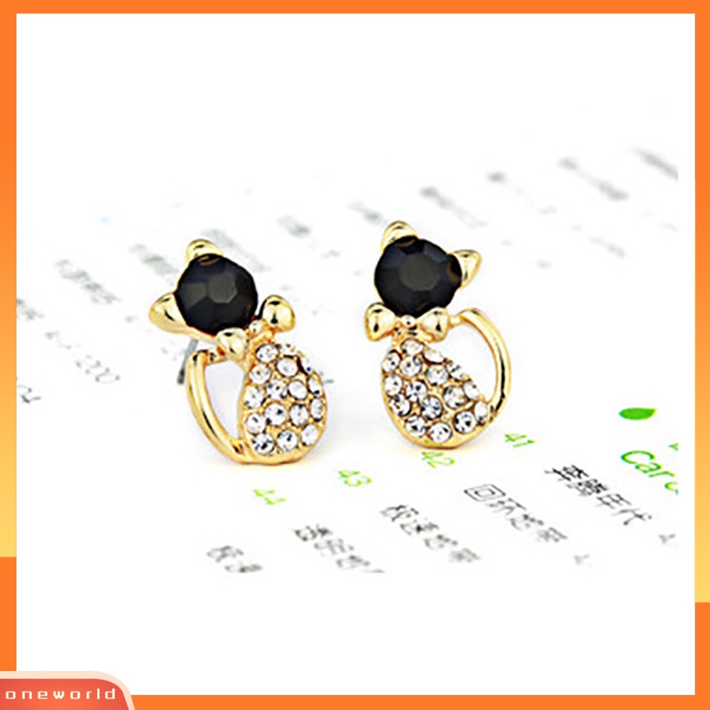 [WOD] 1pasang Wanita Lucu Bentuk Kucing Berlian Imitasi Stud Earrings Ear Studs Jewelry Charm Untuk Pesta Club