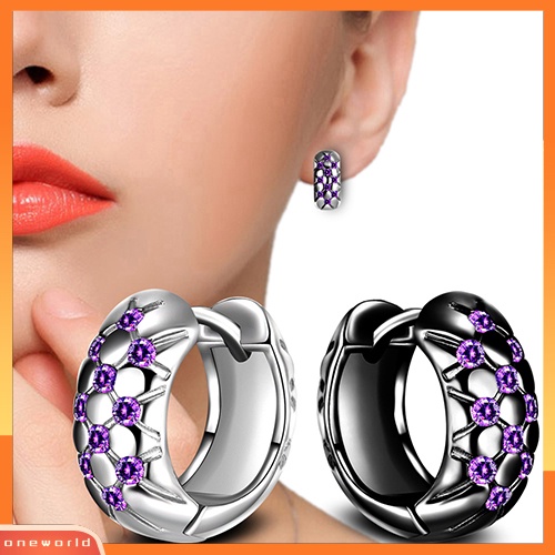 [WOD] Wanita Elegan Ungu Cubic Zirconia Ear Hoop Huggie Earrings Perhiasan Hadiah