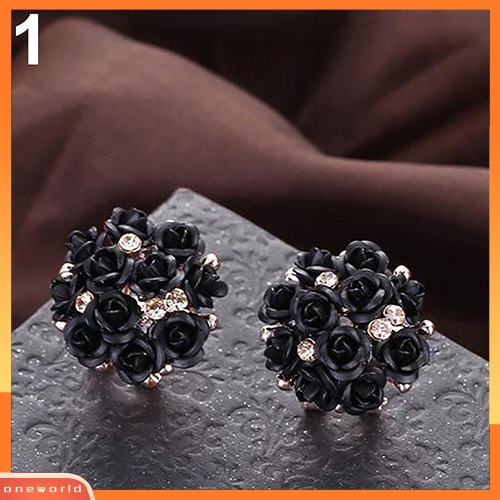 [WOD] Wanita Gadis Perhiasan Elegan Bunga Mawar Kristal Berlian Imitasi Ear Stud Earrings