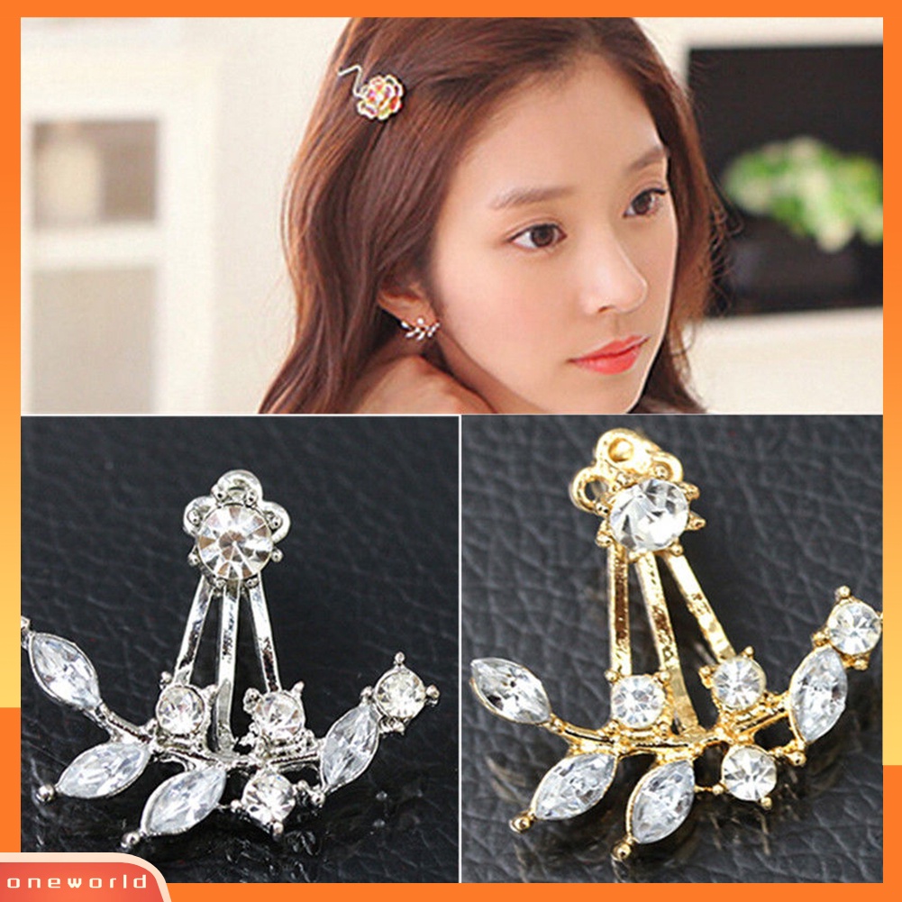 [WOD] Fashion Wanita Elegan Berlian Imitasi Daun Ranting Cabang Stud Anting Telinga Jaket