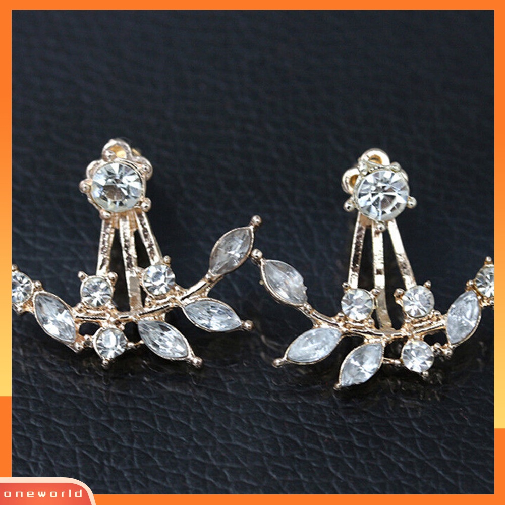 [WOD] Fashion Wanita Elegan Berlian Imitasi Daun Ranting Cabang Stud Anting Telinga Jaket