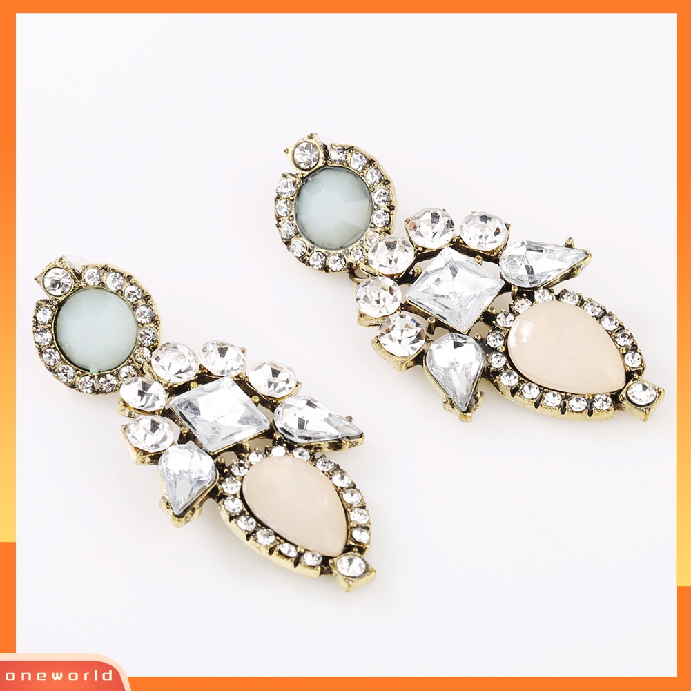 [WOD] Wanita Fashion Indah Pesona Berlian Imitasi Mengkilap Bunga Menjuntai Ear Stud Earrings