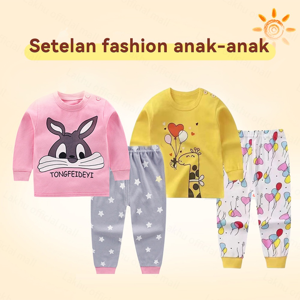 Lakhu Baju Tidur Anak Setelan Set Piyama Bayi Anak Lengan Panjang Bahan Lembut Import