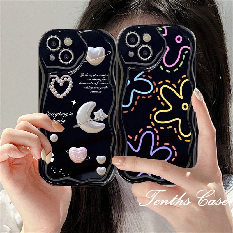 Kompatibel Untuk IPhone14 13 12 11 Pro Max8 7 6 6s Plus X Xr Xs Max Se2020 3D Lengkung Gelombang Tepi Bunga Casing Ponsel Soft Cover