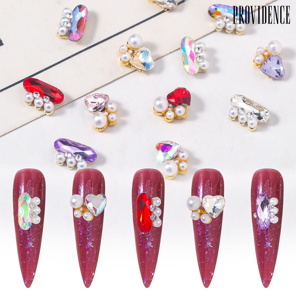 Providence 10Pcs Ornamen Kuku Tiga Dimensi Indah Bersinar Mewah Mutiara Imitasi DIY Nail Art Nail-Beauty Nail Art Dekorasi Berlian Imitasi Perlengkapan Salon Kuku