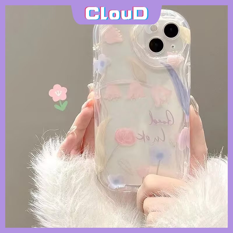 Casing Untuk Realme C25s C21Y C25 C35 C33 C20 C20A C12 C11 5 7i 6i 5s 9i 5i C55 C15 C25Y C30 C31 C17 C21 C3 Tulip Ungu Fresh Flower Transaprent Soft 3D Wavy Curved Edge Flower Case