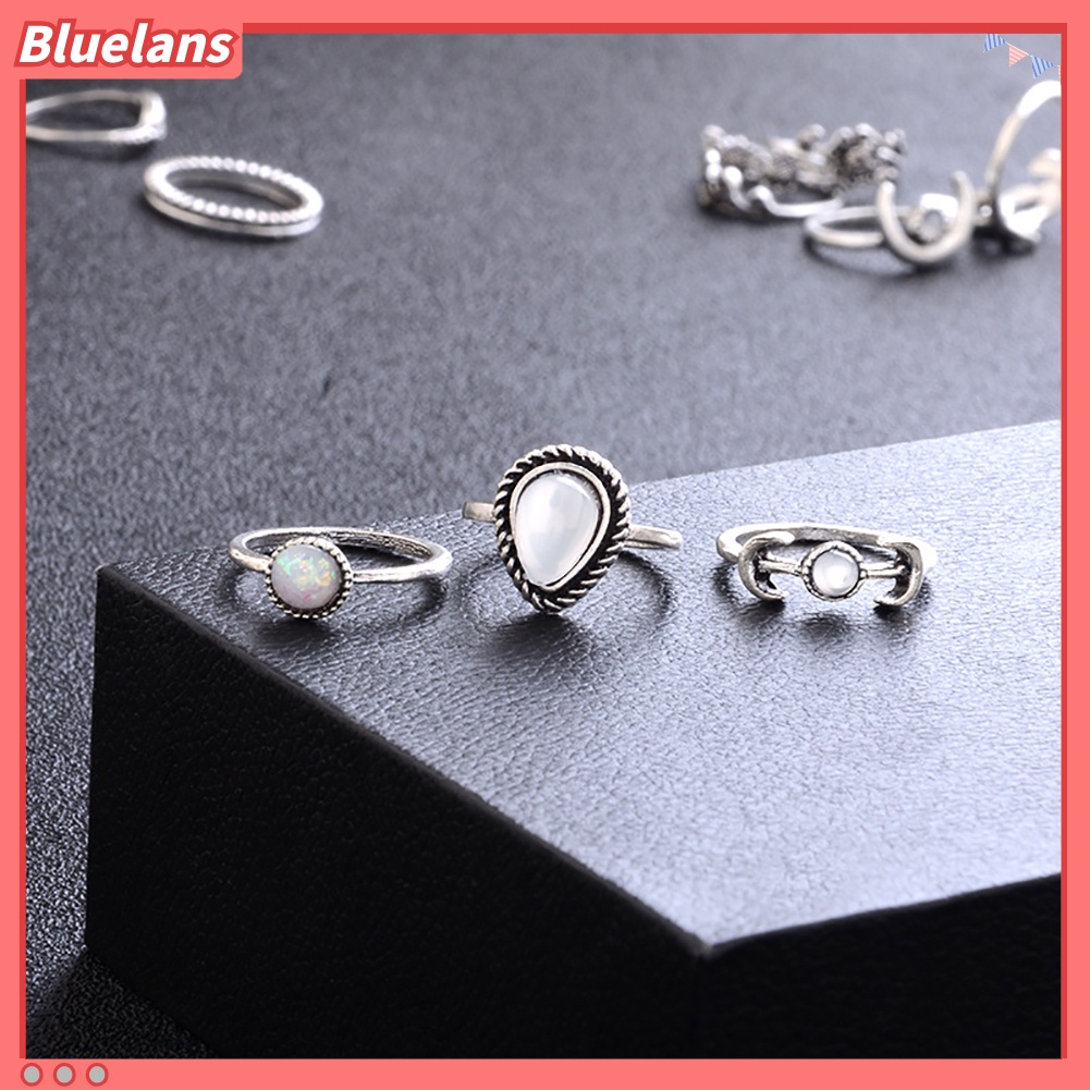 [BLS] 14pcs Vintage Bunga Matahari Bulan Bentuk Wanita Knuckle Band Rings Set Jari Perhiasan