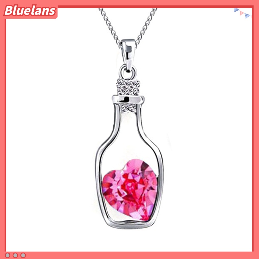 [BLS] Wanita Mode Drift Botol Liontin Hati Berlian Imitasi Bertatahkan Kalung Perhiasan Hadiah