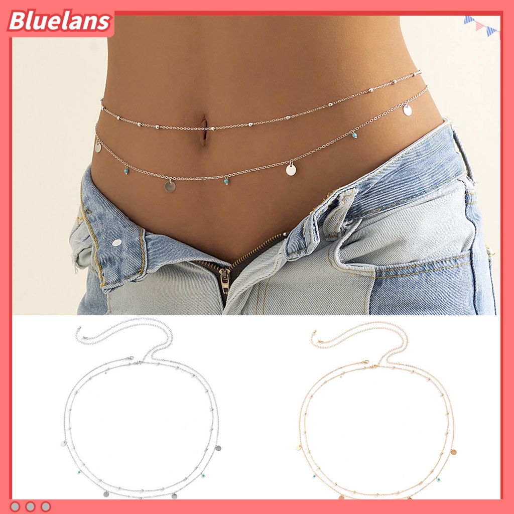 [BLS] 2pcs Rantai Pinggang Perhiasan Liontin Bulat Lapis Ganda Hip Hop Multilayer Belly Chains Untuk Pesta