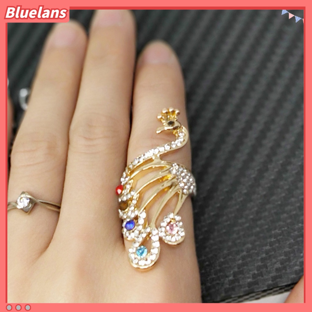 [BLS] Knuckle Ring Shiny Rhinestone Peacock Charming Wanita Gadis Elegan Hewan Jari Cincin Perhiasan Aksesoris