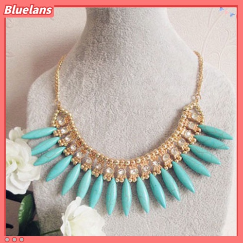 [BLS] Wanita Vintage Daun Berlian Imitasi Liontin Pernyataan Bib Kerah Kalung Hadiah Xmas