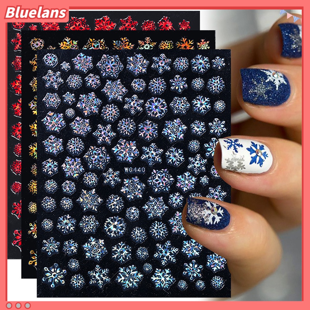 [BLM] Stiker Kuku Gaya Natal Motif Snowflake Gambar Hidup Salju Putih Stiker Timbul Xmas Charms Untuk Manicure