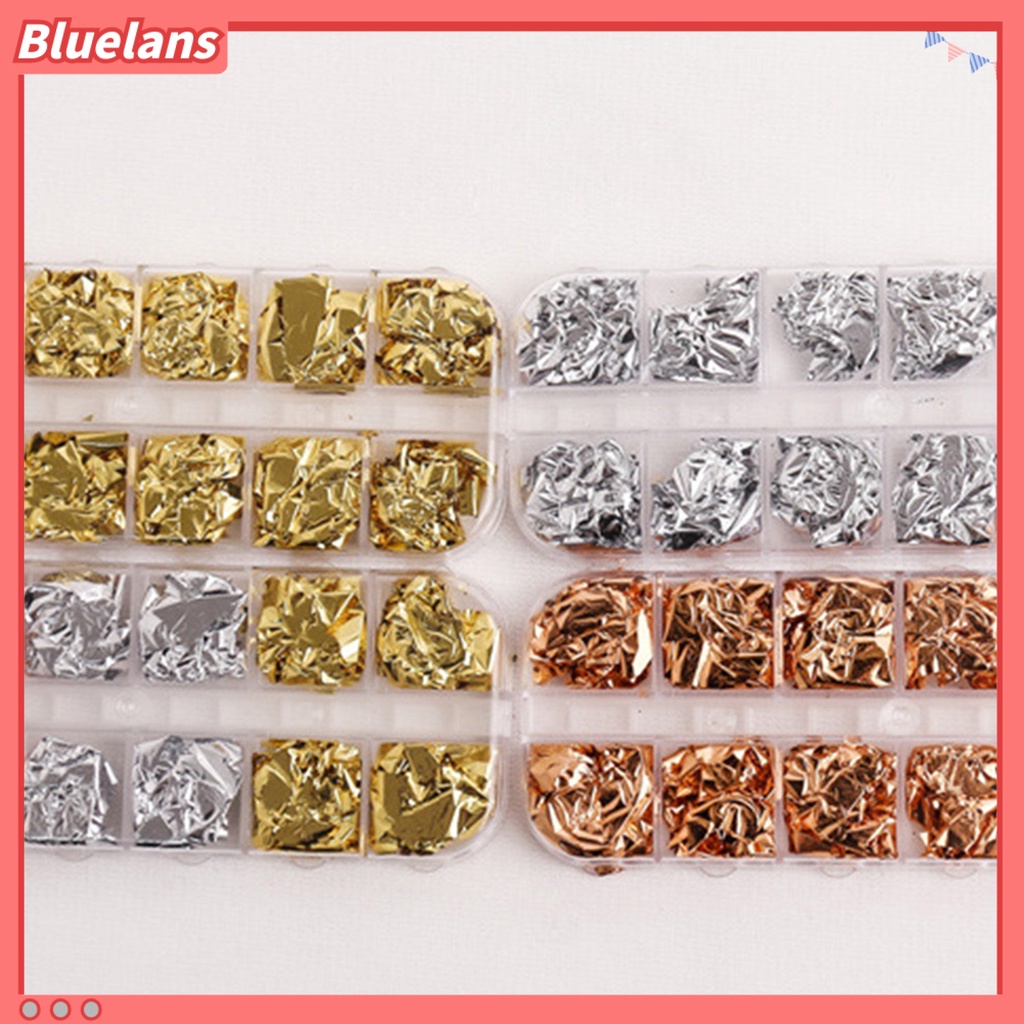 [BLM] 12grids /Box Manicure Foil Decal Anti Luntur Multifungsi Nice-looking Nail Art Kertas Foil Warna Emas Untuk Wanita