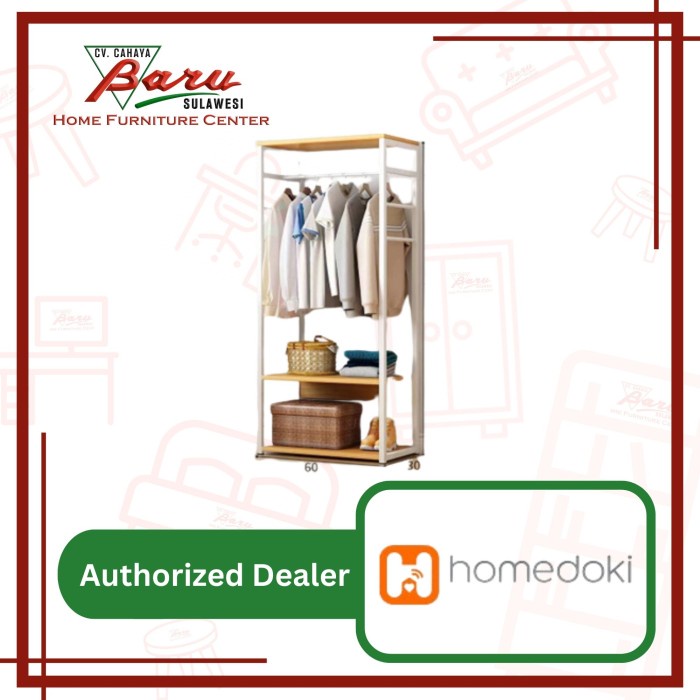 Rak Serba Guna / Rak Gantung Hanger / Rak Besi Kayu Homedoki HD 002