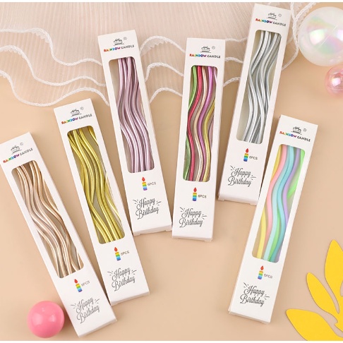 LDS Lilin Ulang Tahun Spiral / Lilin ulir panjang Isi 6 pcs / Chrome Curly panjang / Birthday Candle Curve Korea Wavy Ulir