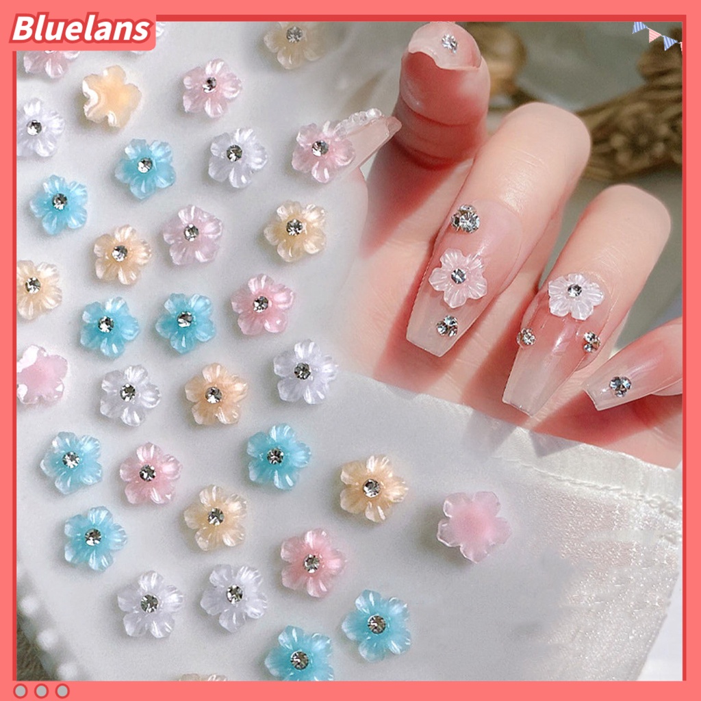 [BLM] 30pcs/pack Pesona Kuku Bunga Berlian Imitasi Mengkilap Berwarna Resin Kerajinan Indah DIY Aksesoris Nail Art 3D Bunga Resin Ponsel Case Dekorasi Kuku Perlengkapan Manicure