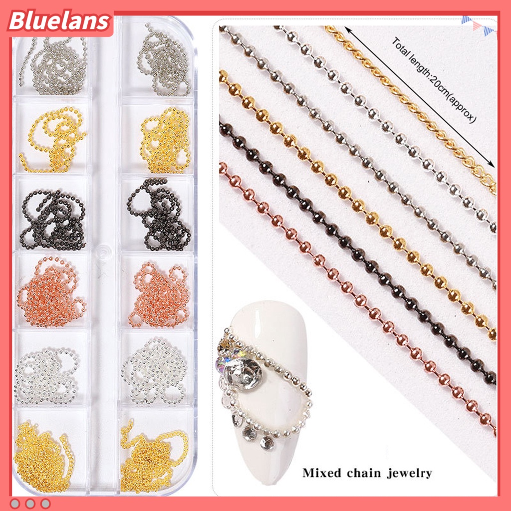 [BLM] 12pcs /Set Dekorasi Kuku Dengan Mudah Menempel DIY Rantai Kuku Metal Logam Charms Berlian Imitasi 3D Ornamen Untuk Perempuan