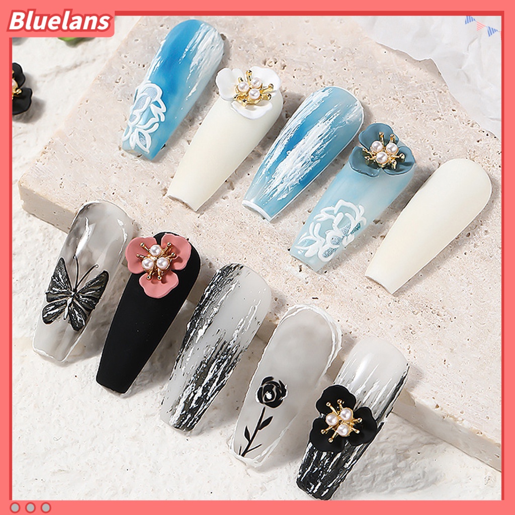 [BLM] 5pcs Bunga Dekorasi Kuku Modis Gaya Aksesoris Kuku Bunga Mutiara Buatan Nail Art Stud Untuk Salon