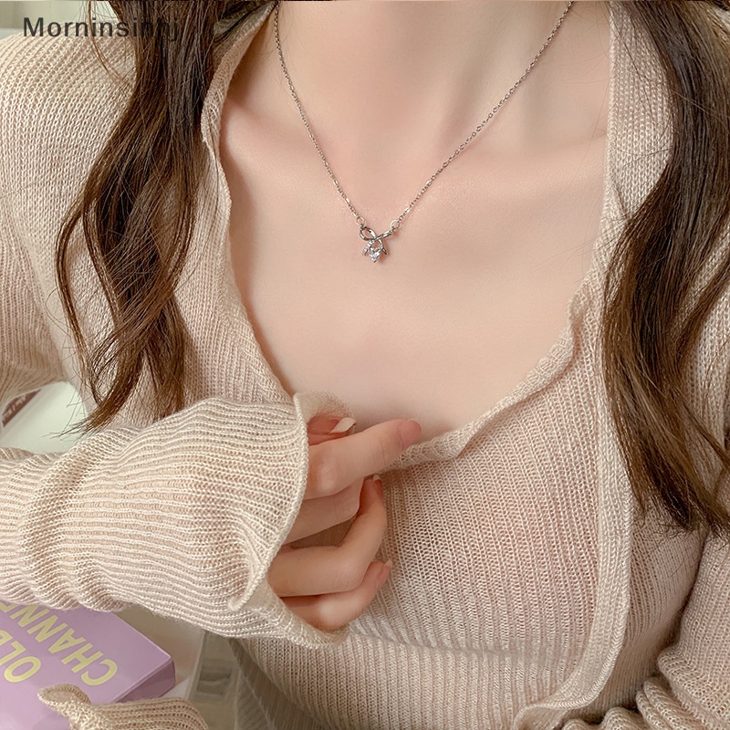 Mornin Gaya Korea Ikatan Simpul Kalung Musim Semi Musim Panas Kristal Zirkon Liontin Choker Vintage Rantai Klavikula Untuk Wanita Perhiasan Hadiah id