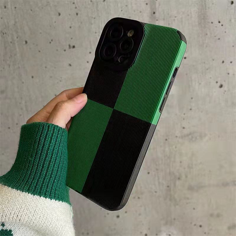 All New Hot Fashion Leather Soft Case IPhone 6S 7 Plus 8 Plus X XS XR XS Max 11 13 12 14 PRO Max 14 Plus SE Mini Phone Case Girl Girl Women Green and black patchwork plaid