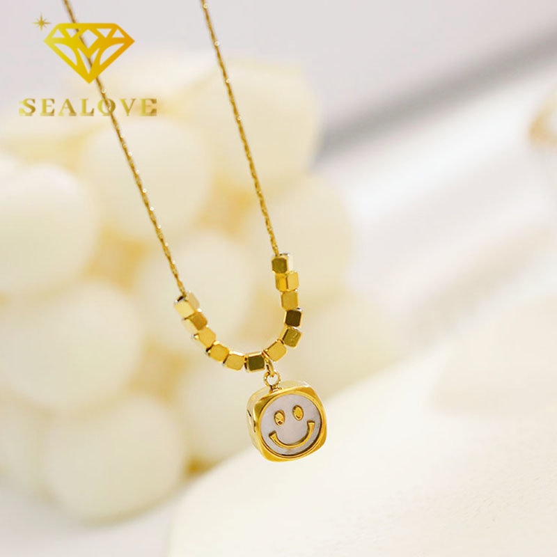 Kalung Titanium Wanita Anti Karat Emas 18K Smile Elegan Fashion Korea Aesthetic Aksesoris Perhiasan Necklace