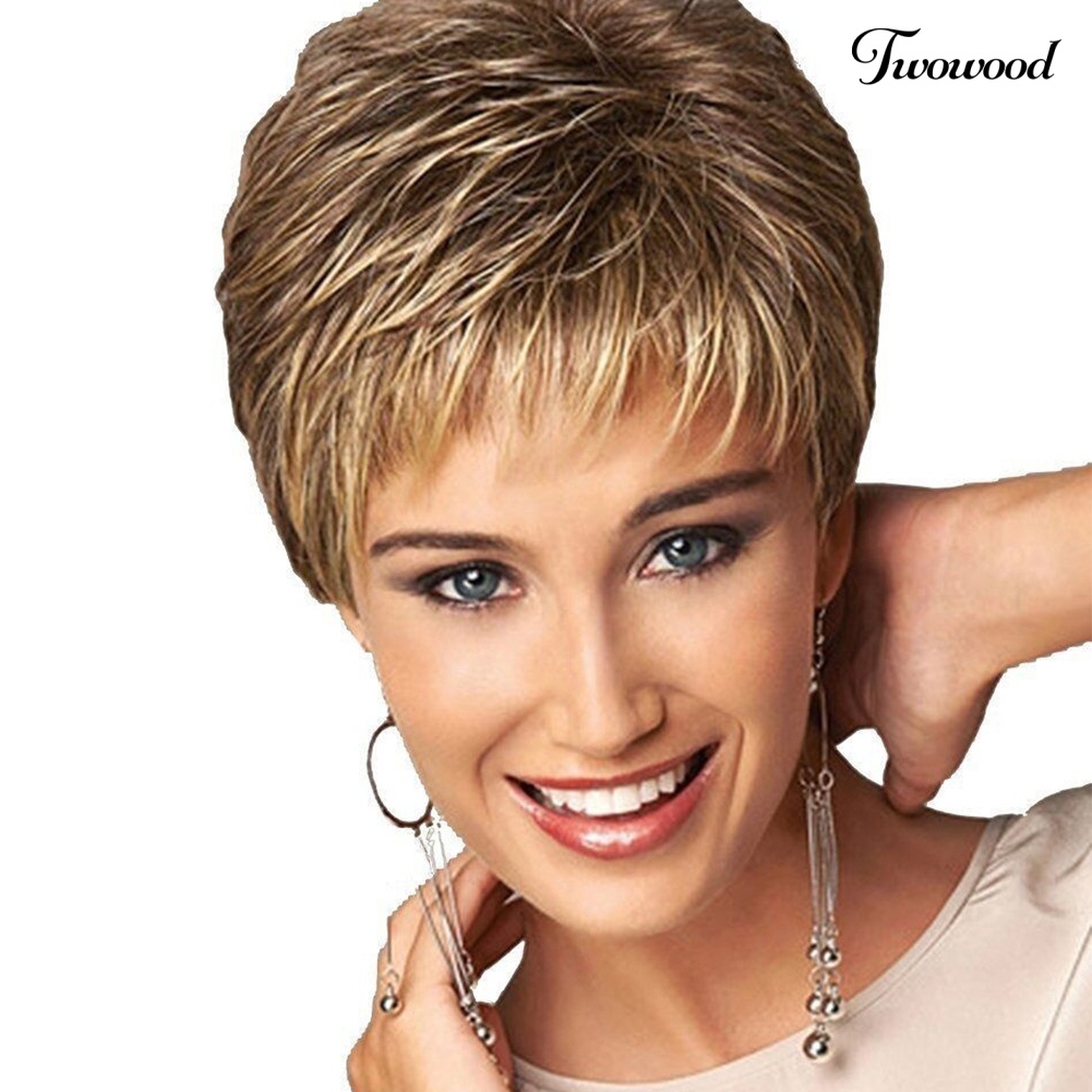 Twowood Fashion Wanita Potongan Rambut Pendek Shag Short Curly Ombre Wig Pesta Club