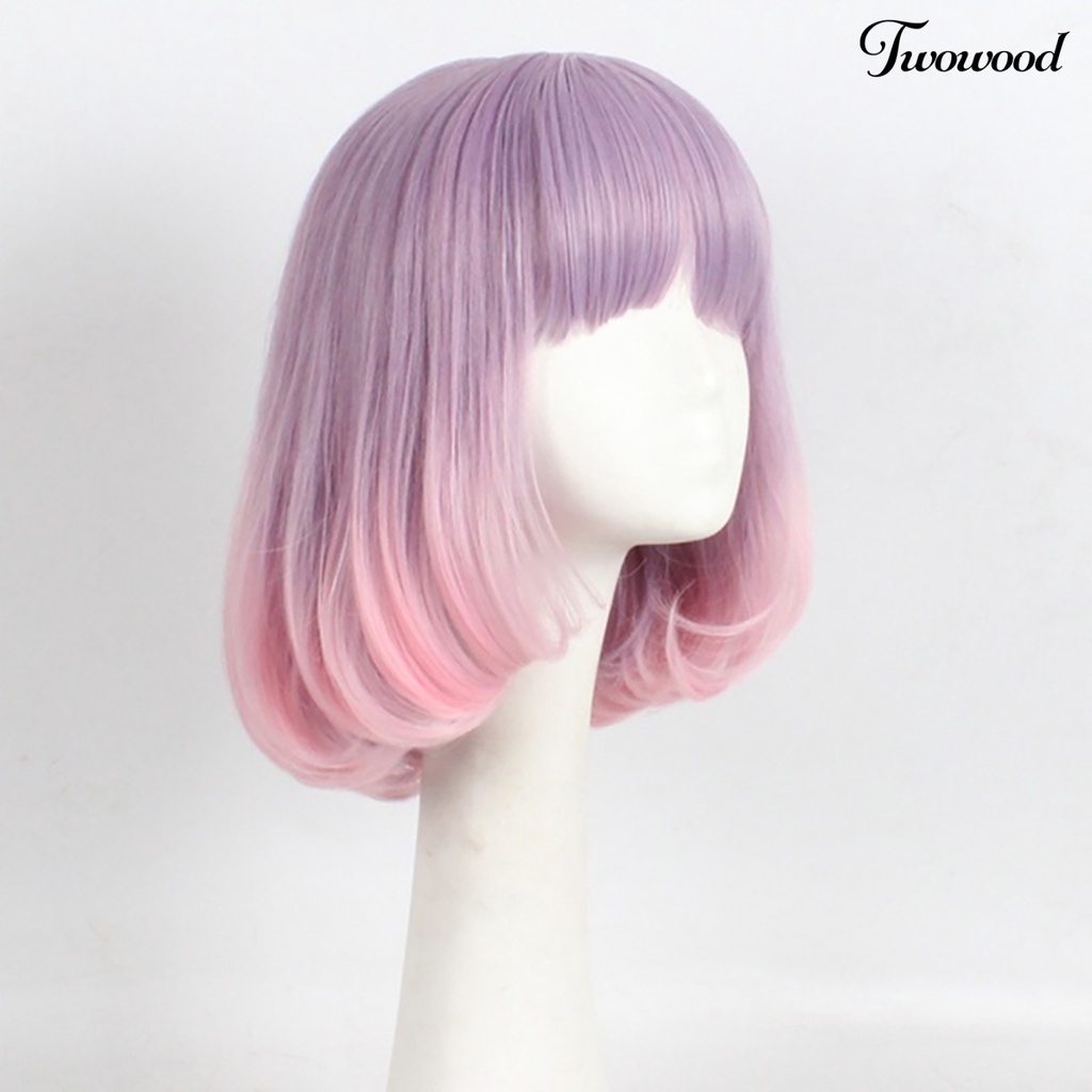 Twowood Wig Cosplay Anime Keriting Tahan Panas Hias Bentuk Pir Wig Pink Untuk Gadis