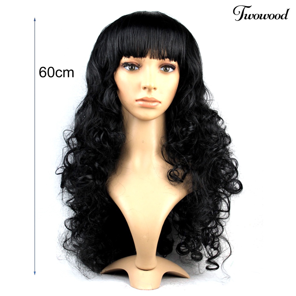 Twowood Wanita Wig Windproof Inner Mesh Nyaman Rambut Tengah Panjang Gelombang Wig Lurus Untuk Perempuan