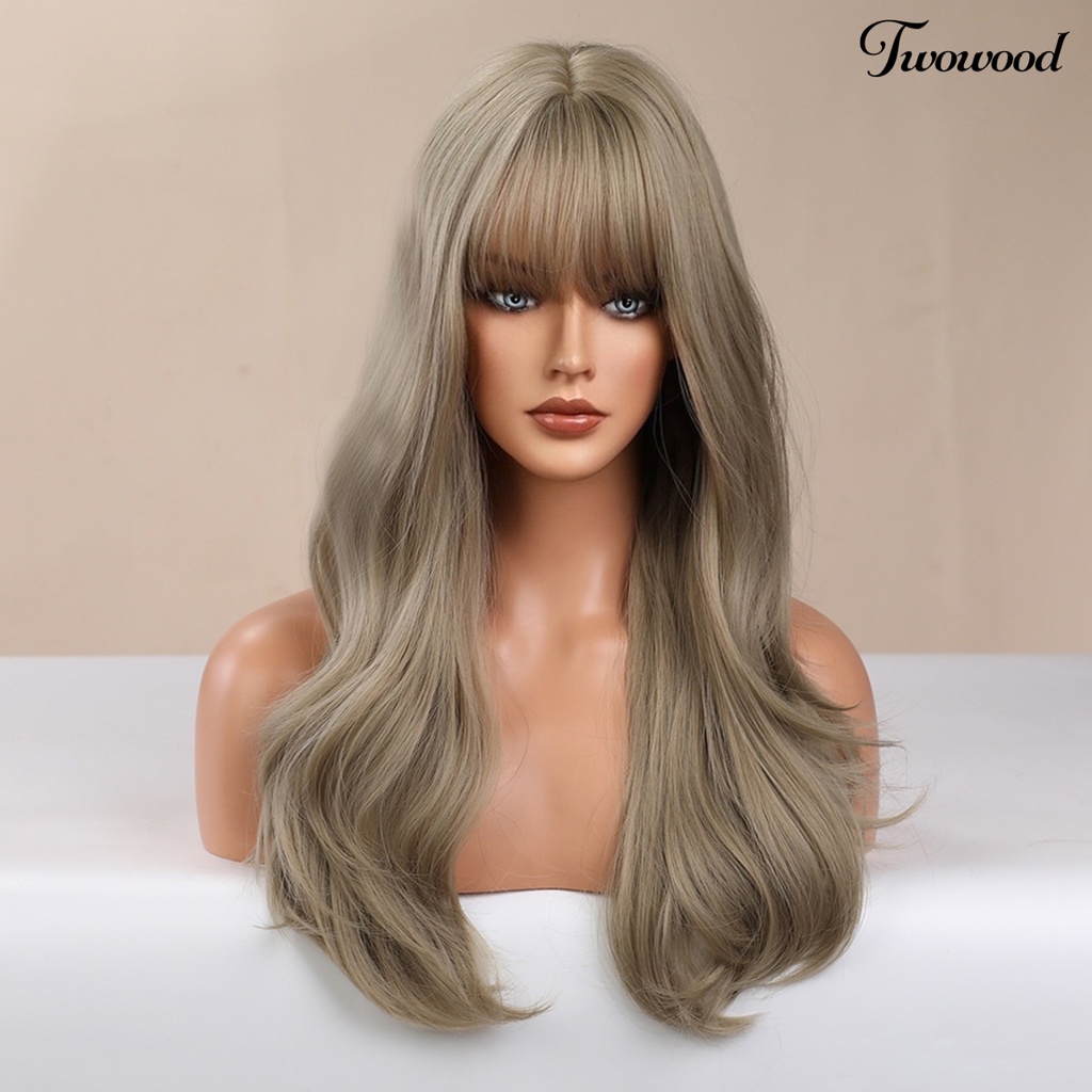 Twowood Cosplay Wig Nyaman Berbulu Lembut Menarik Peran Indah-Bermain Properti Ringan Multicolor Poni Wig Keriting Panjang Untuk Kehidupan Sehari-Hari