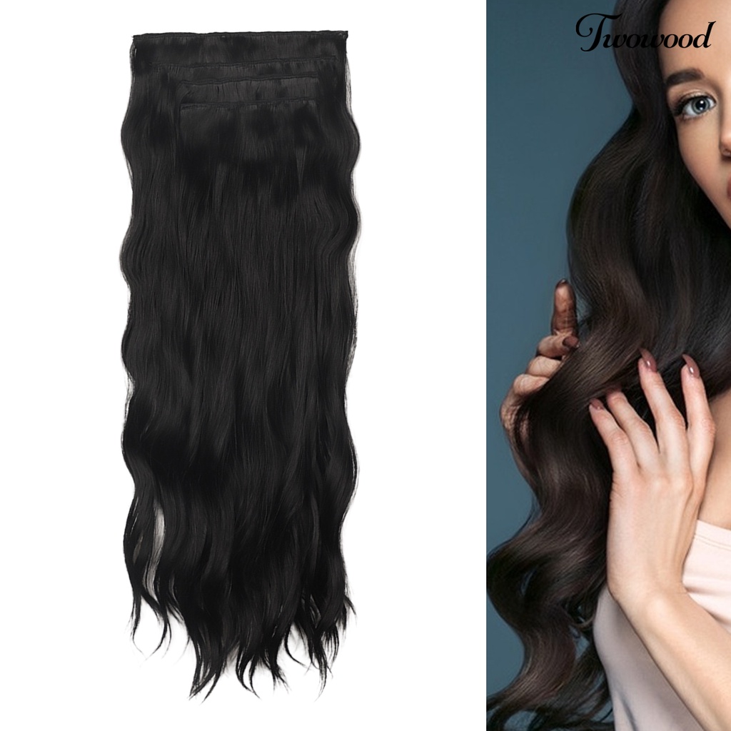 Twowood 1set 55cm Curly Hair Extension Dengan 4jepitan Rambut Berbulu Lembut Klip Serat Suhu Tinggi Dalam Panjang Bergelombang Hair Extension Daily Party Use