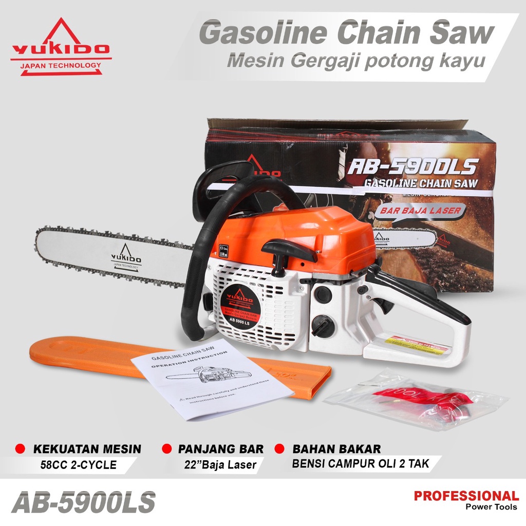 Termurah - Gergaji kayu/pohon alat menebang pohon Mesin Chainsaw 22in bar baja chainsaw GENMARU GMR 5800 chainsaw bar 22in mesin 2 tak free busi bosch 1 pcs