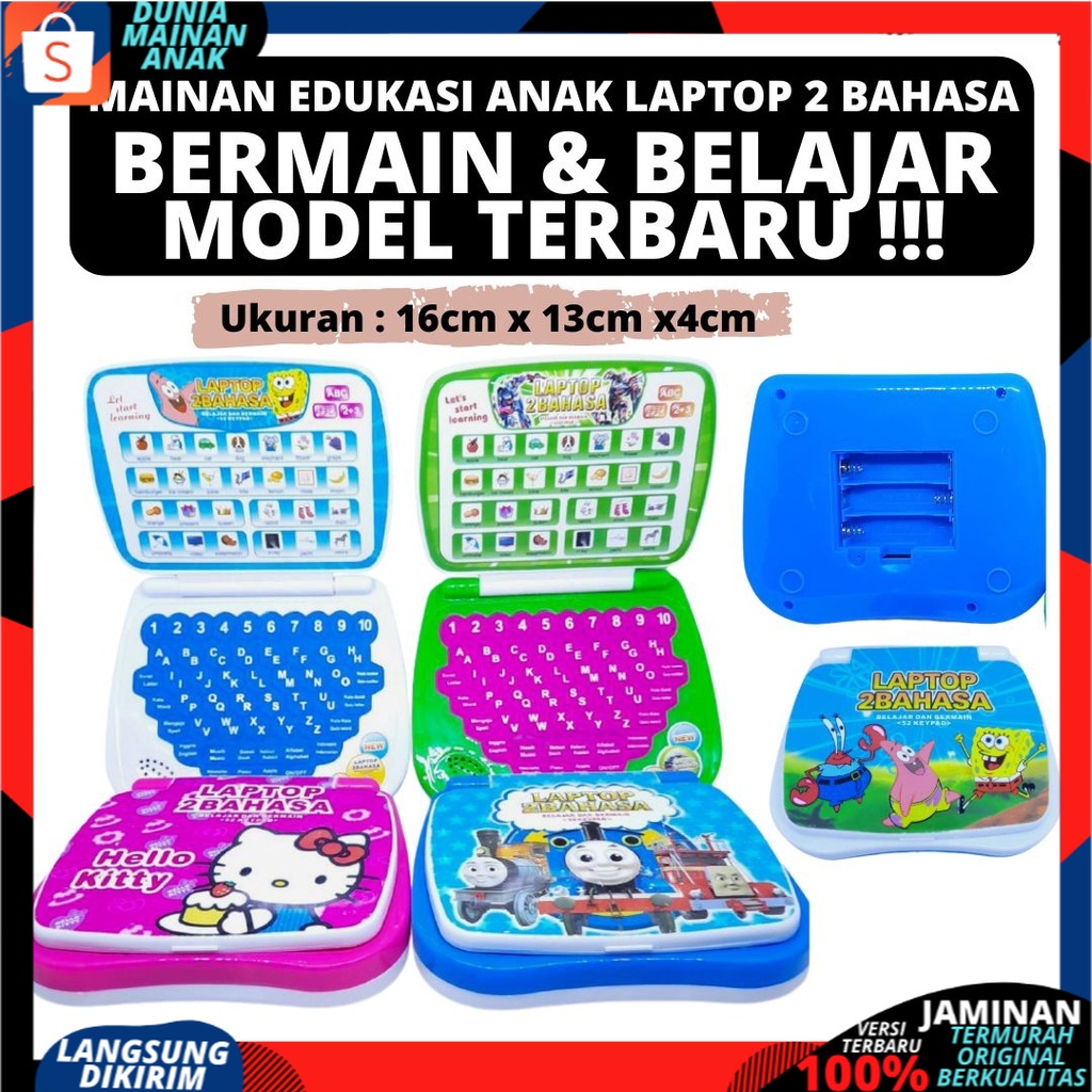 Mainan Edukasi Anak Laptop Buat Belajar 2 Bahasa Karakter Lucu Bahan Bagus Kado Ulang Tahun SNI