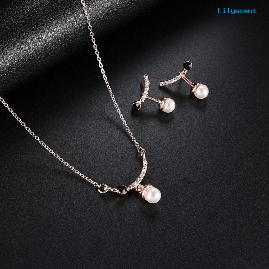 [LS]1 Set Perhiasan Set Geometris Mutiara Imitasi Berlian Imitasi Electroplating High Gloss Dekorasi Hypoallergenic Aksesoris Pengantin Kalung Anting Set Perhiasan Aksesori