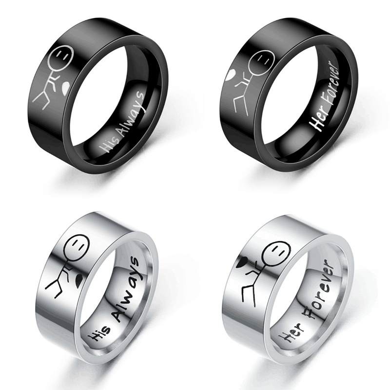 His Always Her Forever Couple Ring Simple Wedding Engagement Lovers Cincin Stainless Steel Hadiah Valentine