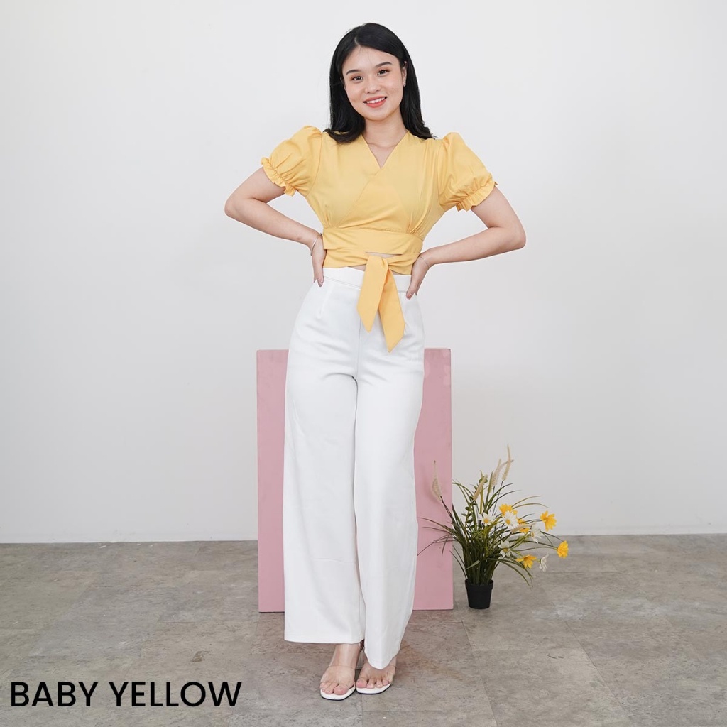 Puff Crop Top Overslag Kanaya Blouse Atasan Wanita