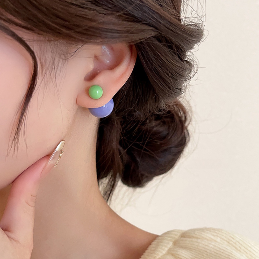 Anting Warna Permen Bulat Manis Keren Gaya Feminim Sederhana Serbaguna Anting Jarum Perak Retro Kecil Populer Anting Warna Perhiasan Gadis Seksi