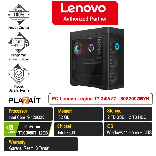 Lenovo PC Legion T7 34IAZ7 2MYN /Intel Core i9-12900K/32GB/2TB SSD + 2TB HDD/RTX3080Ti 12GB/Win 11 H
