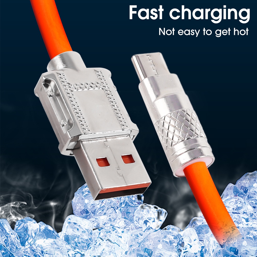 120w 6A Tipe C Kabel Pengisian Super Cepat Pengisian Cepat Paduan Aluminium Antarmuka Charger Line Pesawat Penumpang Kabel Data Dengan Lampu Indikator Pengisian Kabel USB C