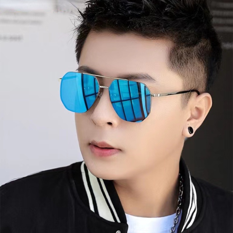 (YUZHU) Vintage Fashion Logam Double Beam Polarized Sunglasses Anti UV Mengemudi Kacamata Hitam Pria