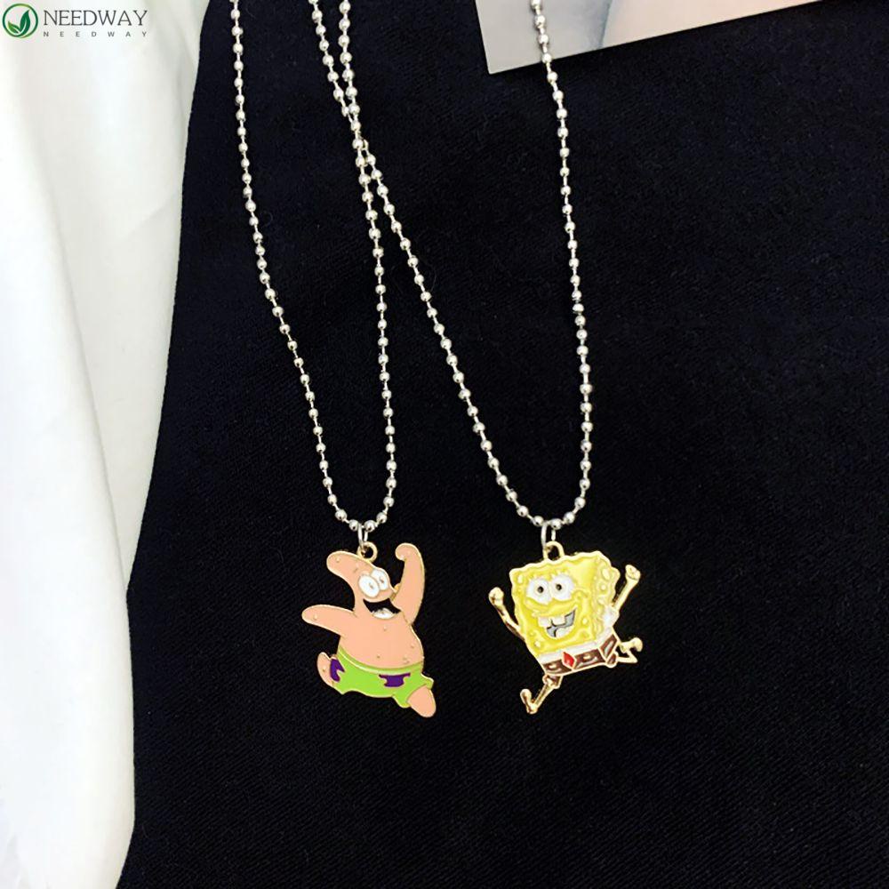 Needway Kartun Kalung Keren Sederhana Perempuan Pria Sweater Rantai SpongeBob Couple Necklace