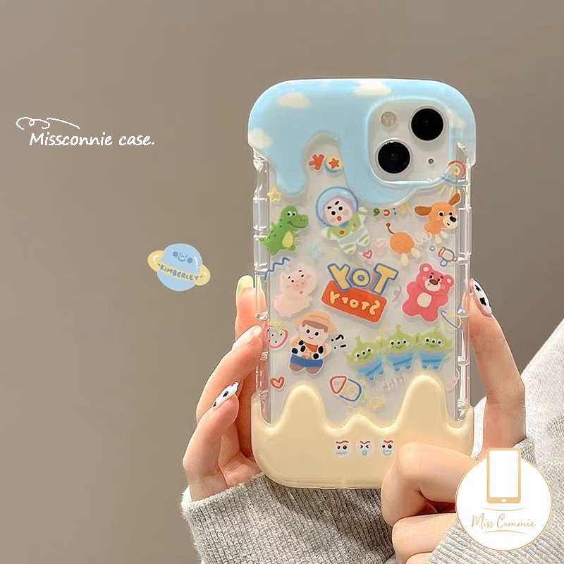 IPHONE Casing Ponsel Es Krim Permen Kreatif 3D Kompatibel Untuk Iphone11 14 13 12 Pro Max XR 7Plus X XS Max7 8 Plus Grafiti Bening Cinta Hati Surat Sederhana Tpu Soft Cover