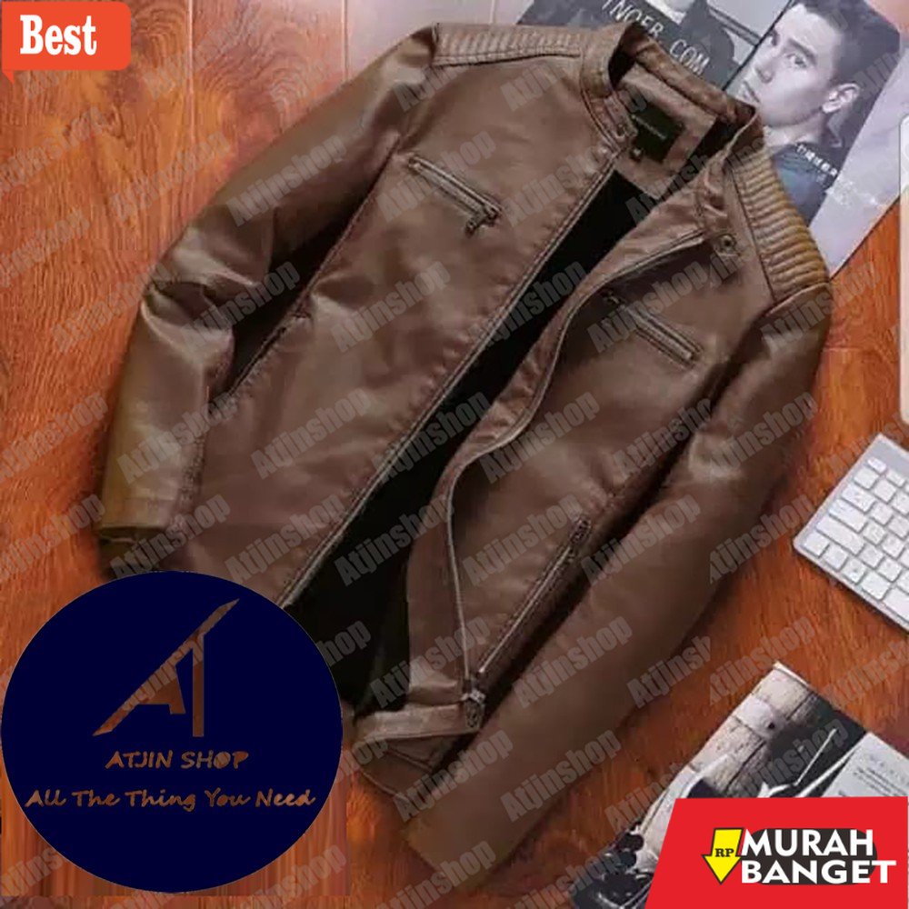 Jaket kulit pria terbaru- Atjin Original-Jaket Kulit Motor Pria Wanita Model Oscar Steal Exclusive S