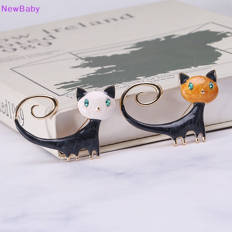 Newbaby 1pcs Enamel Lucu Kucing Bros Untuk Wanita Kitty Pin Brooch 2warna Perhiasan Hewan ID