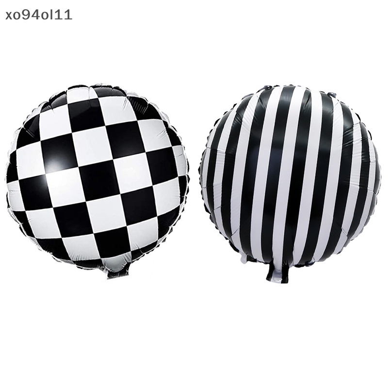Xo 6pcs 18inch Hitam Putih Balap Mobil Balon Foil Acara Olahraga Balon Bulat OL