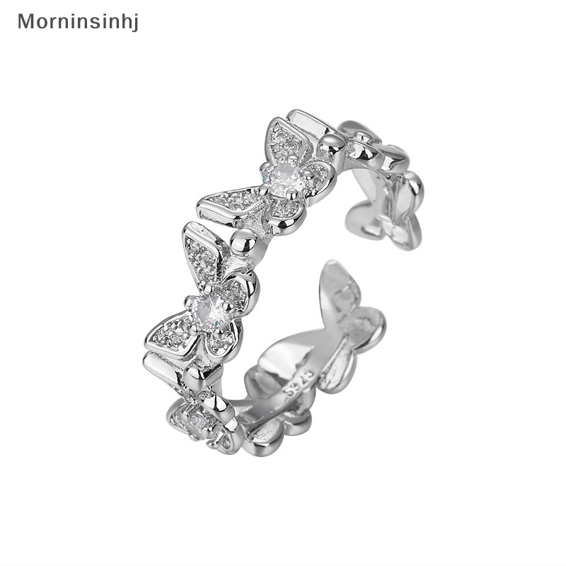 Mornin Mode Baru Kupu-Kupu Cincin Shiny Cubic Zirconia Daun Geometris Adjustable Jari Cincin Gadis Minimalis Dainty Jewlery Hadiah id